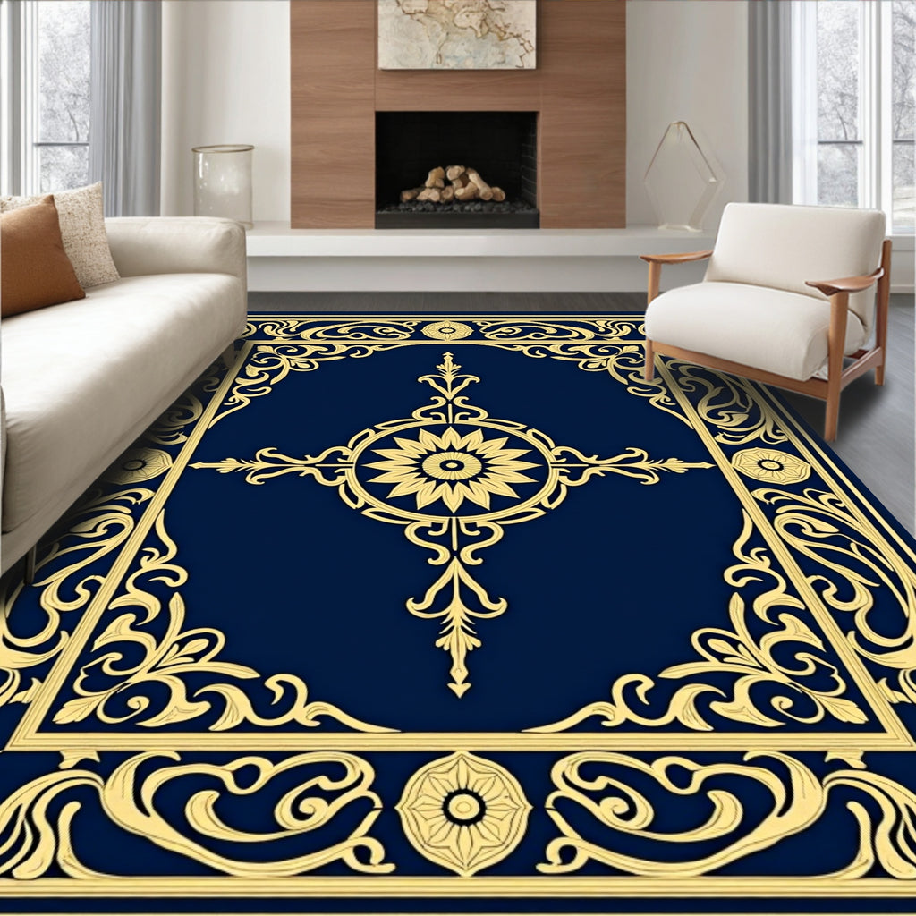 Ornate Golden Floral Medallion Rug