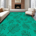 Emerald Green Tropical Leaf Pattern Rug
