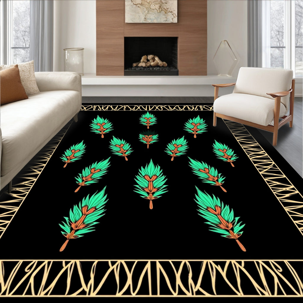 Emerald Foliage Patterned Rug