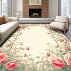 Pink Roses Vine Botanical Frame Rug