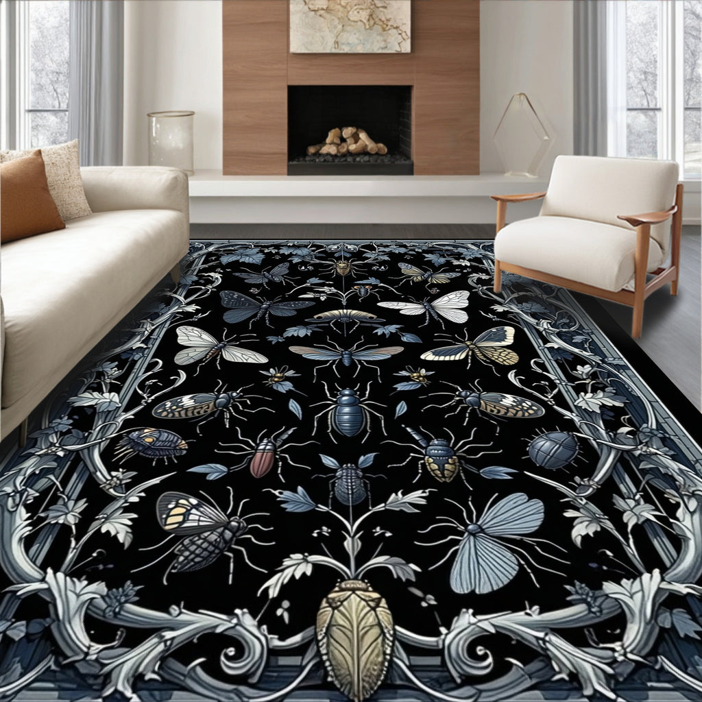 Art Nouveau Insect Floral Pattern Rug
