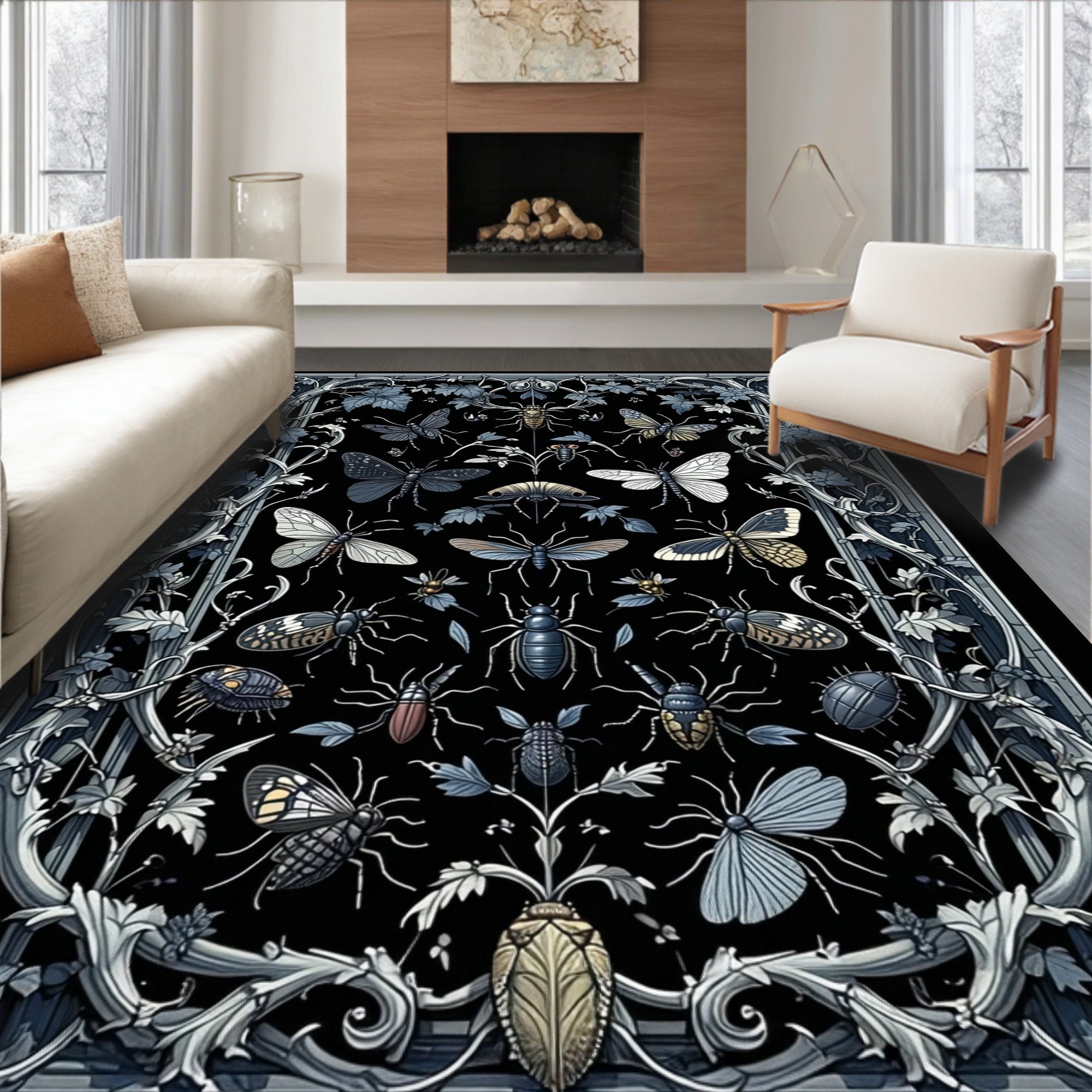 Art Nouveau Insect Floral Pattern Rug