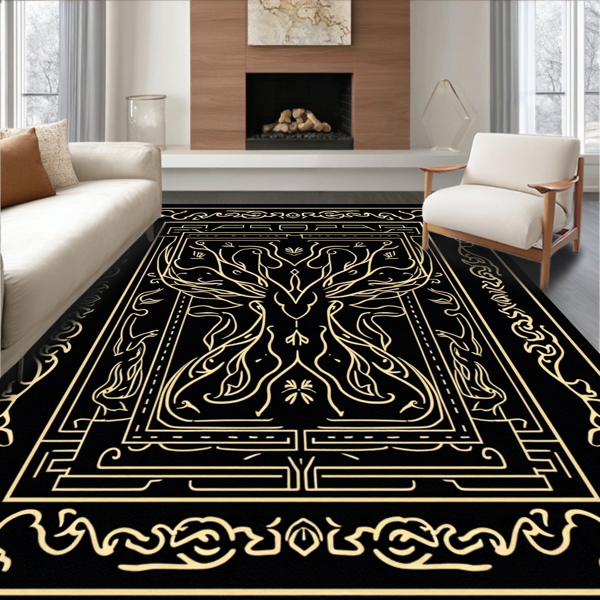 Art Nouveau Gold Tree Design Rug