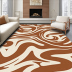 Brown Cream Swirl Abstract Pattern Rug