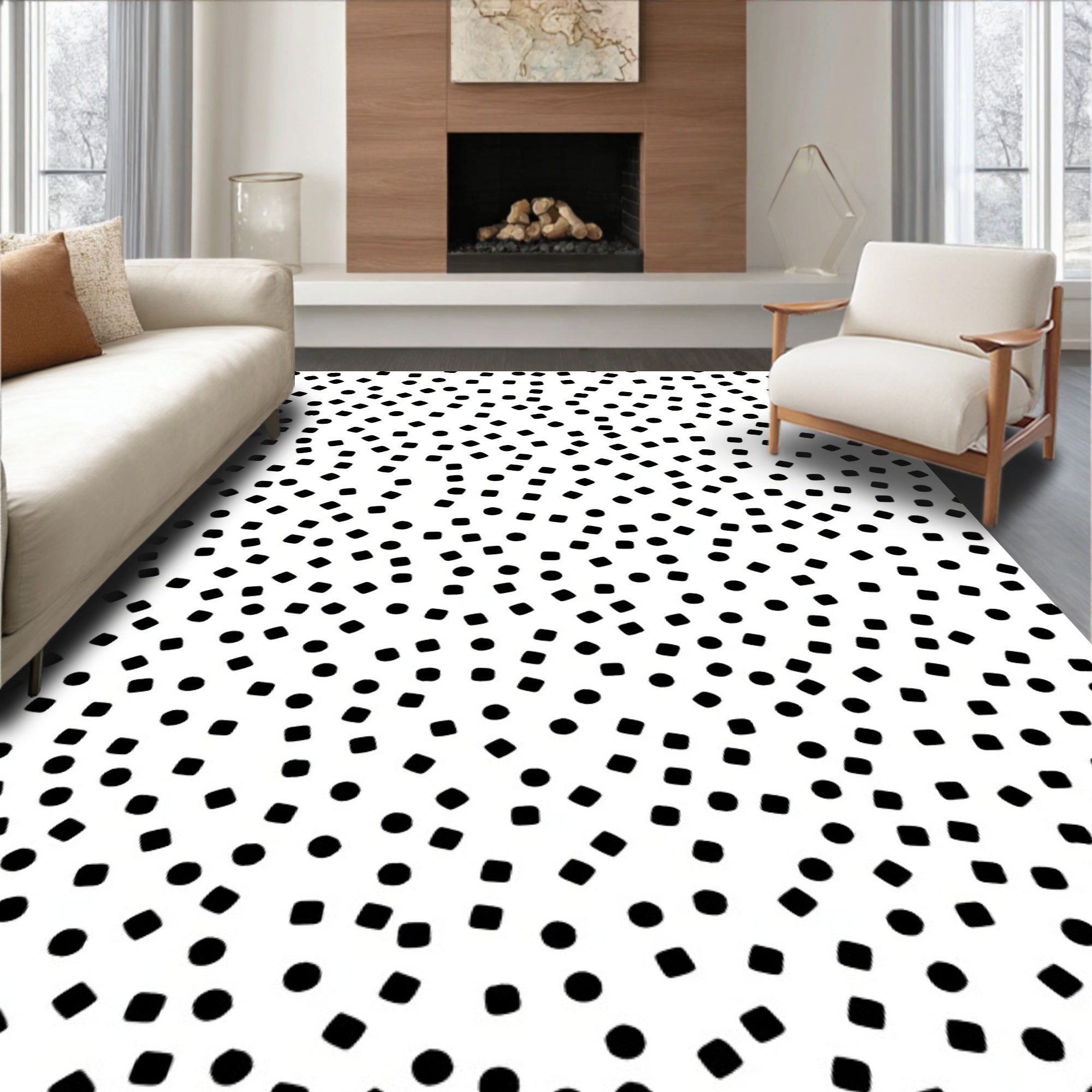 Abstract Scattered Dots Squares Rug