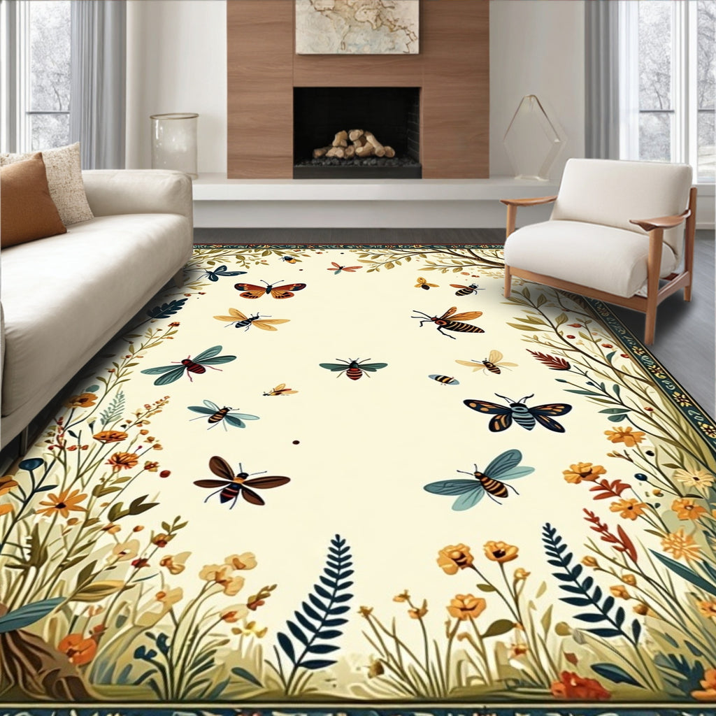 Whimsical Insects Floral Border Design Rug
