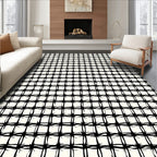 Black White Textured Grid Pattern Rug