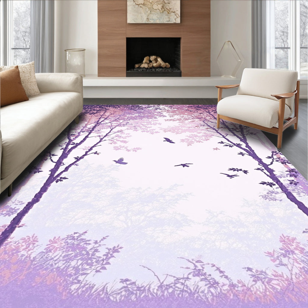 Forest Canopy Purple Bird Scenic Rug