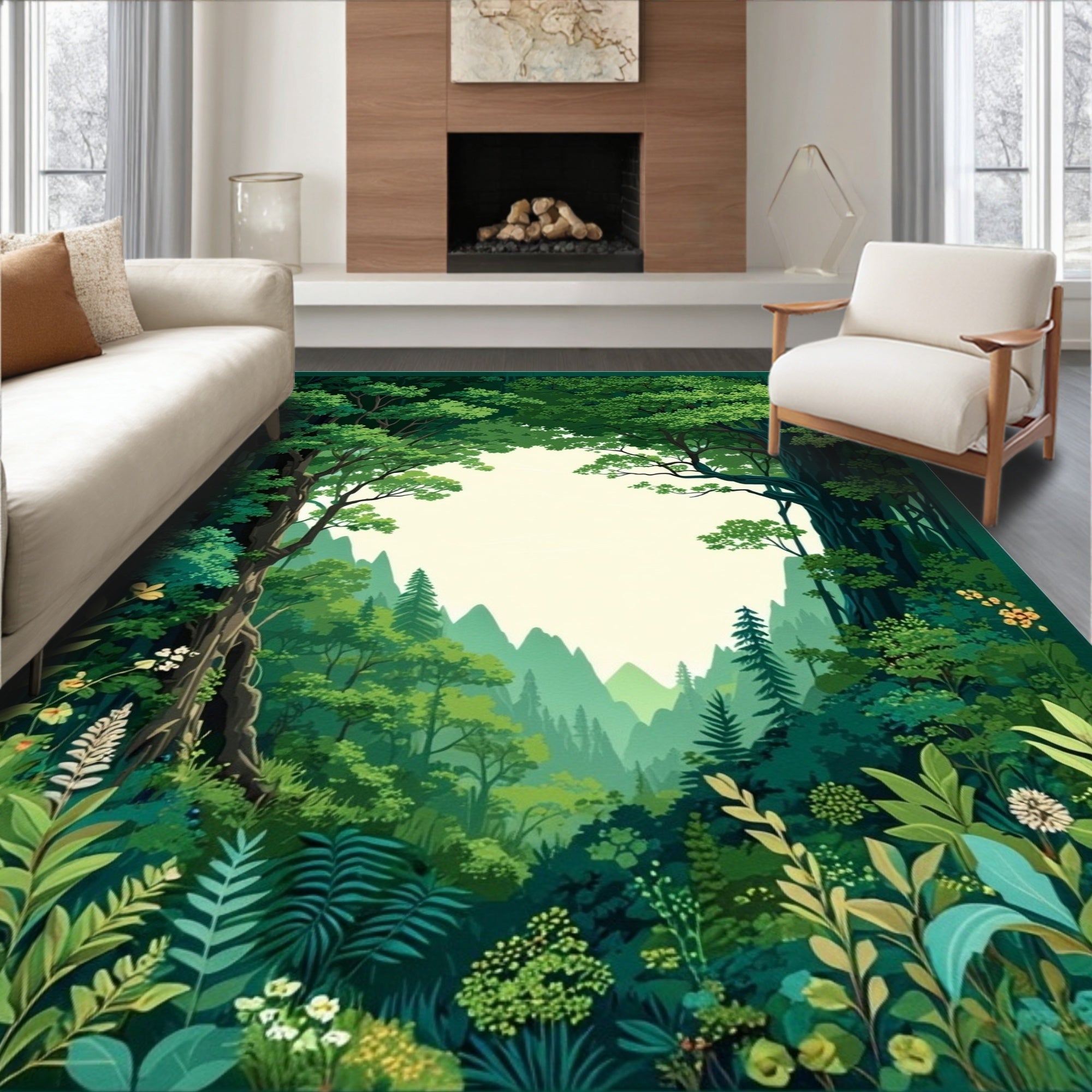Verdant Forest Scene Nature Rug