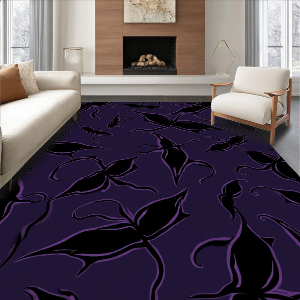 Dark Floral Silhouette Pattern Rug