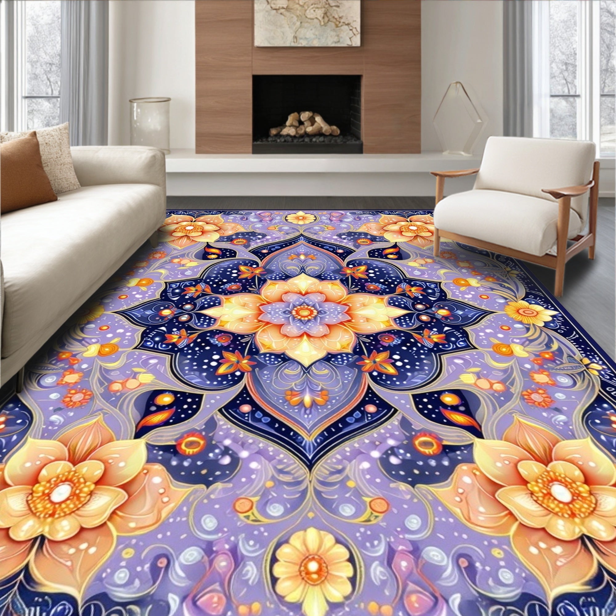 Whimsical Floral Symmetry Pattern Rug