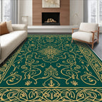 Ornate Green Gold Floral Pattern Rug