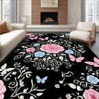 Pink Butterflies Roses Pattern Rug