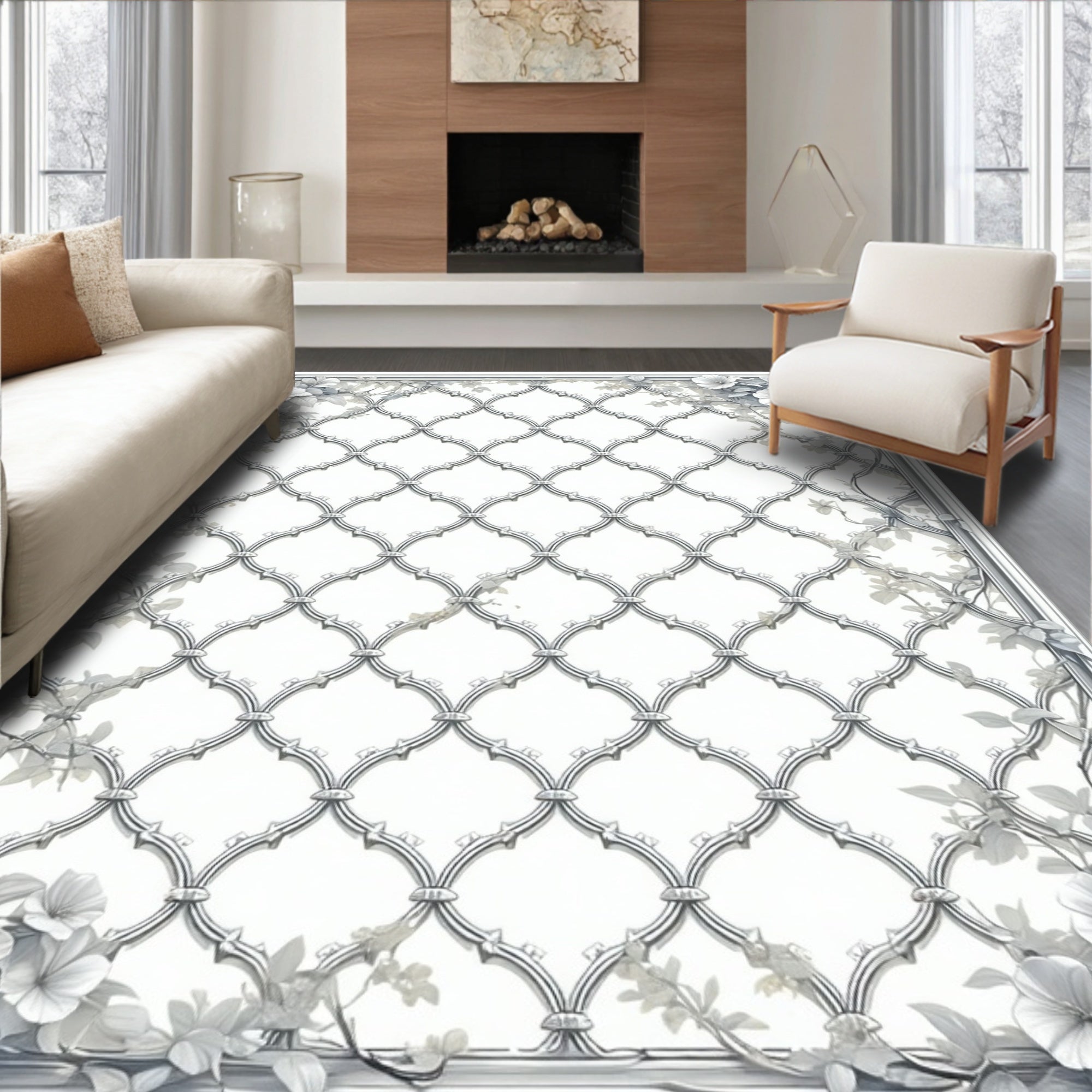 Lace Floral Trellis Pattern Rug