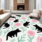 Black Cats Floral Pattern Design Rug