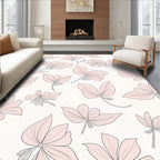 Delicate Pink Floral Line Art Pattern Rug
