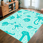 Whimsical Teal Creatures Pattern Rug