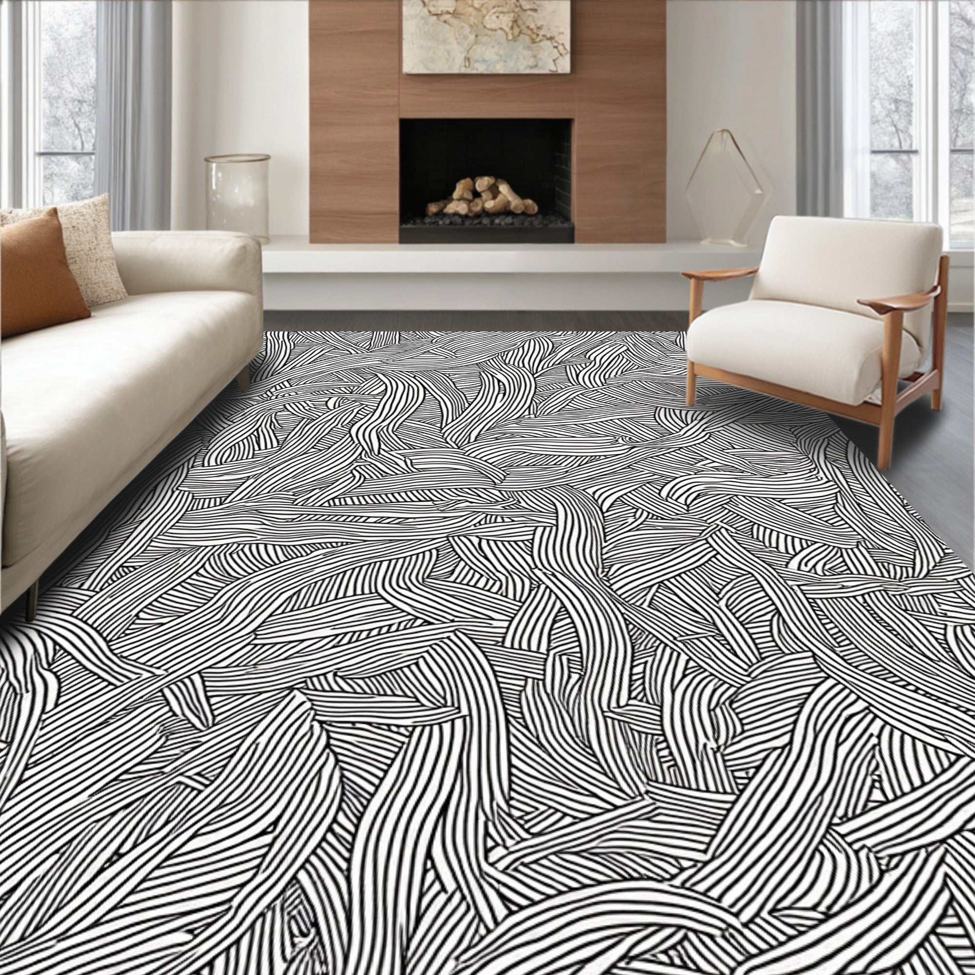 Abstract Organic Line Art Rug