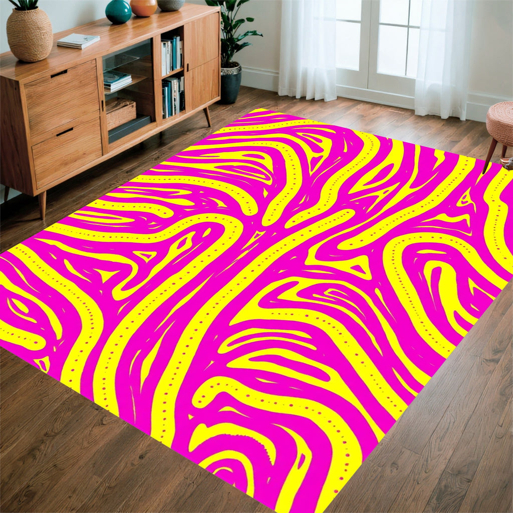 Vivid Pink Yellow Organic Stripe Design Rug