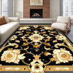 Ornate Gold Flower Patterned Rug