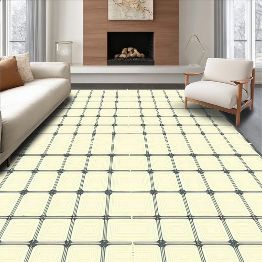 Modern Grid Pattern Cream Rug