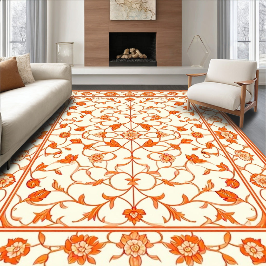 Orange Floral Vine Traditional Pattern Rug