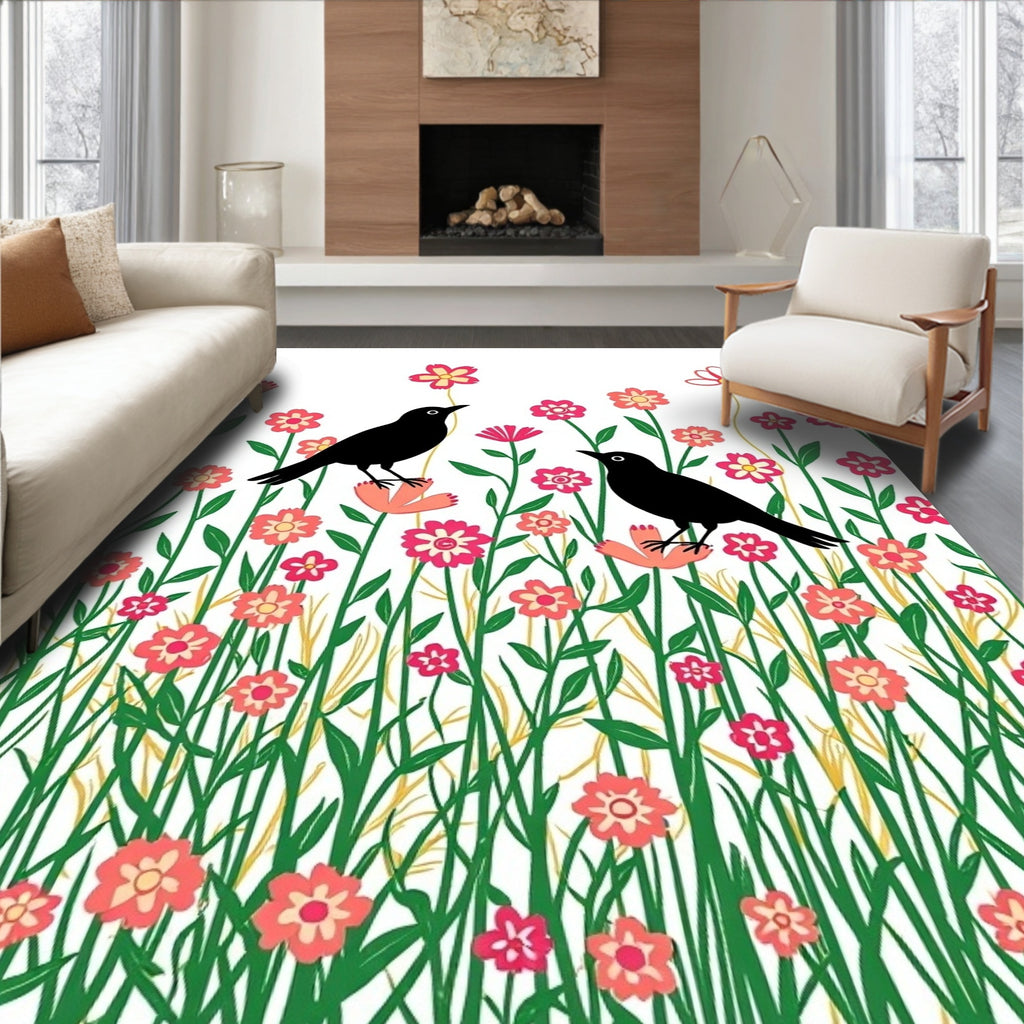 Birds and Flowers Garden Pattern Rug