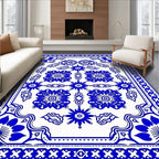 Bold Blue Floral Symmetry Layout Rug