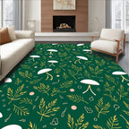 Whimsical Fern And Mushroom Pattern Rug