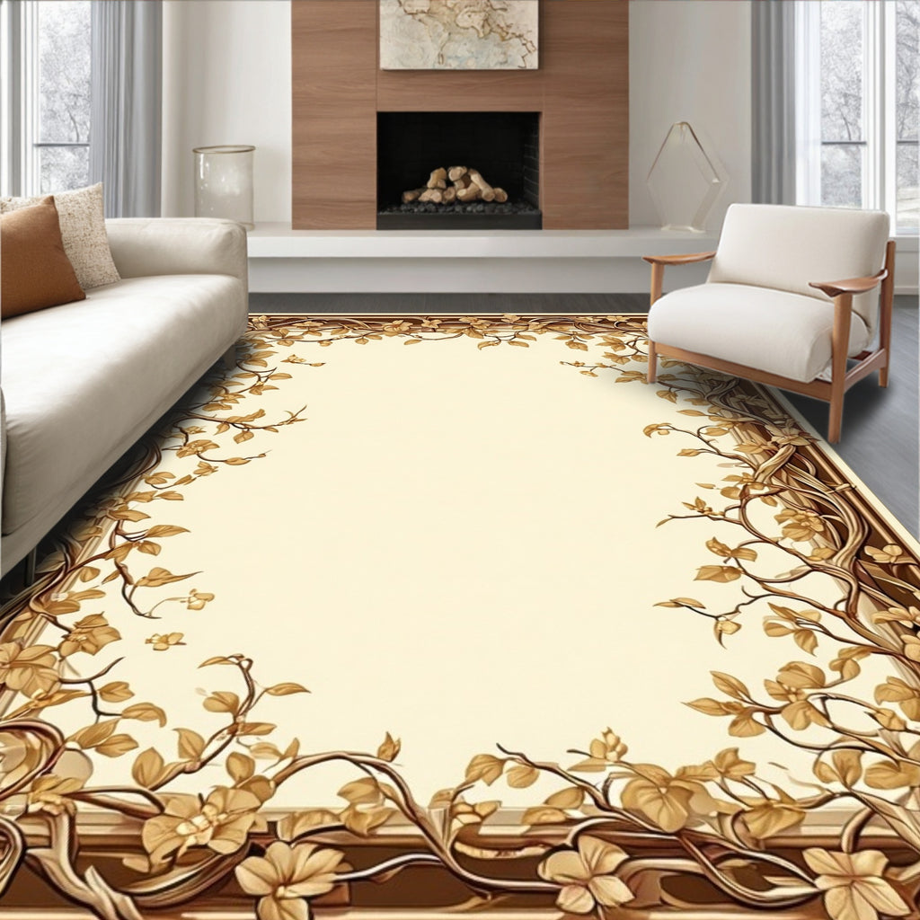 Vintage Floral Vine Border Design Rug
