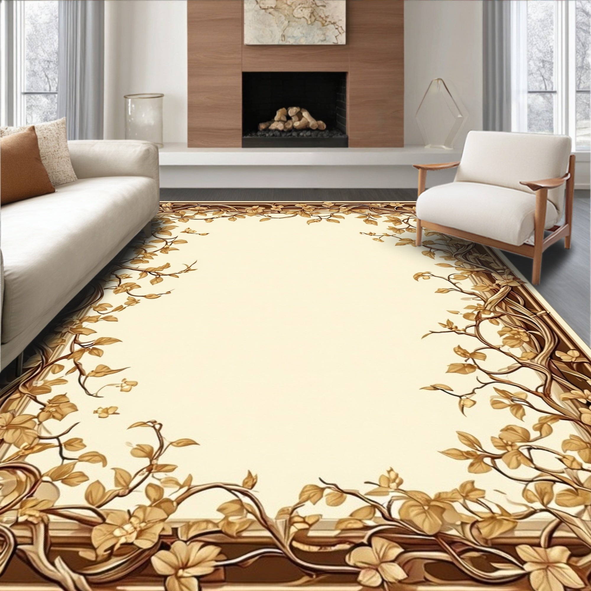 Vintage Floral Vine Border Design Rug