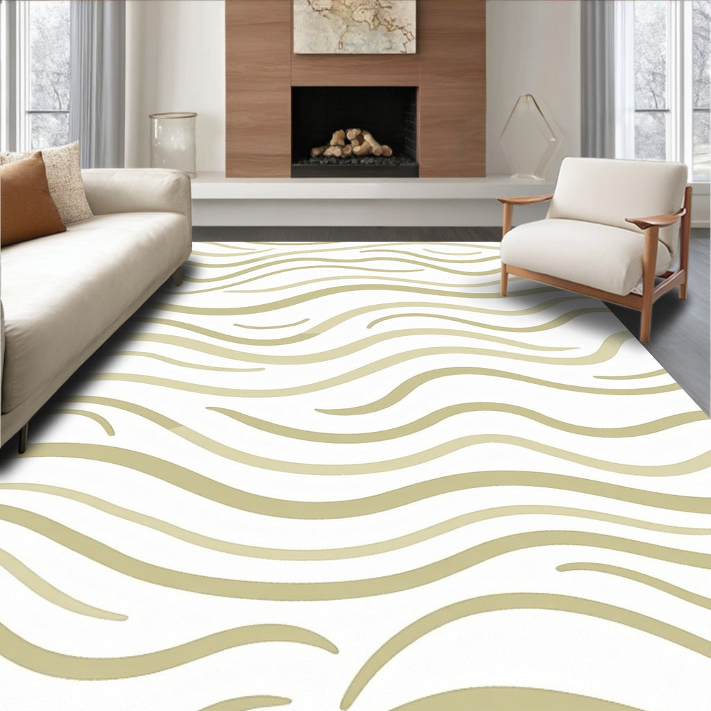 Oatmeal Cream Abstract Wavy Lines Rug