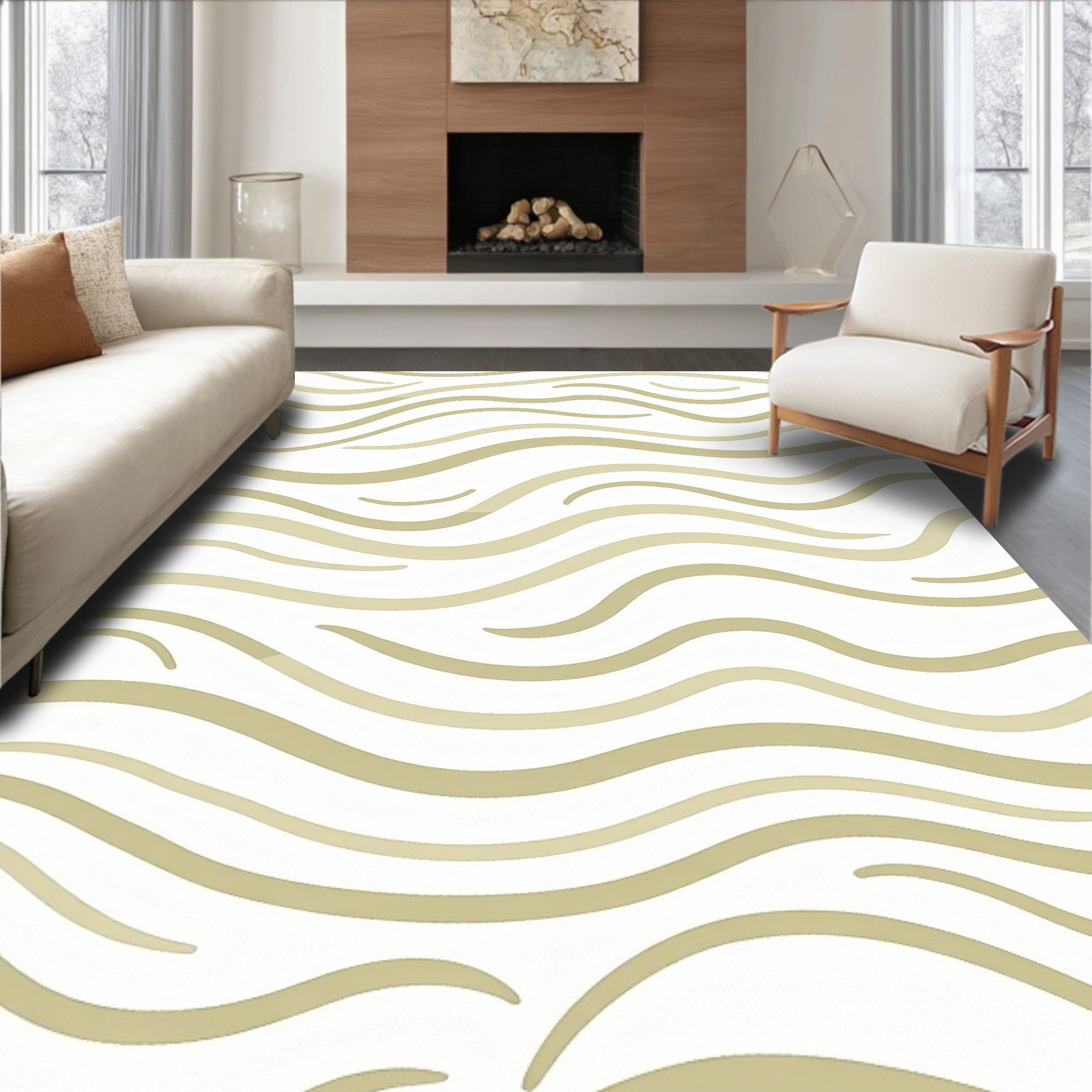 Oatmeal Cream Abstract Wavy Lines Rug