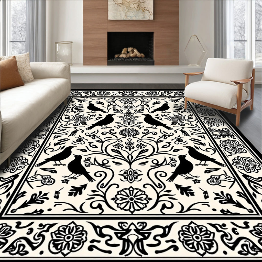 Birds And Floral Scrollwork Design Rug