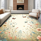 Whimsical Butterflies Floral Meadow Design Rug
