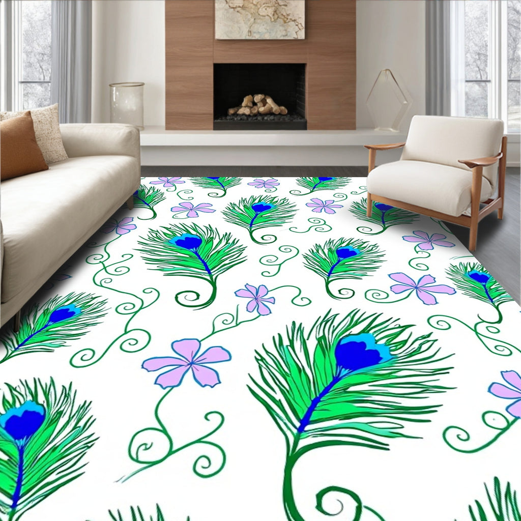 Peacock Feather Floral Swirl Pattern Rug