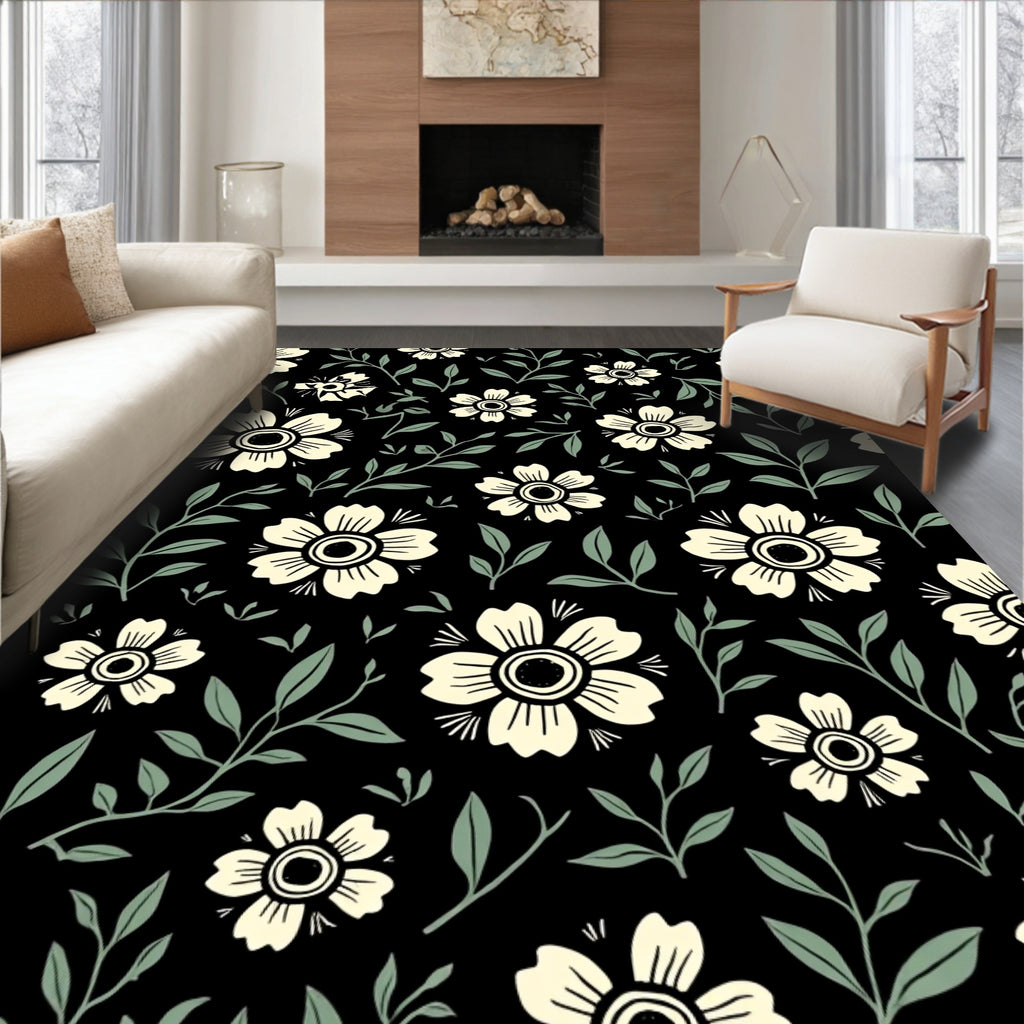 Cream Floral Vine Pattern Rug