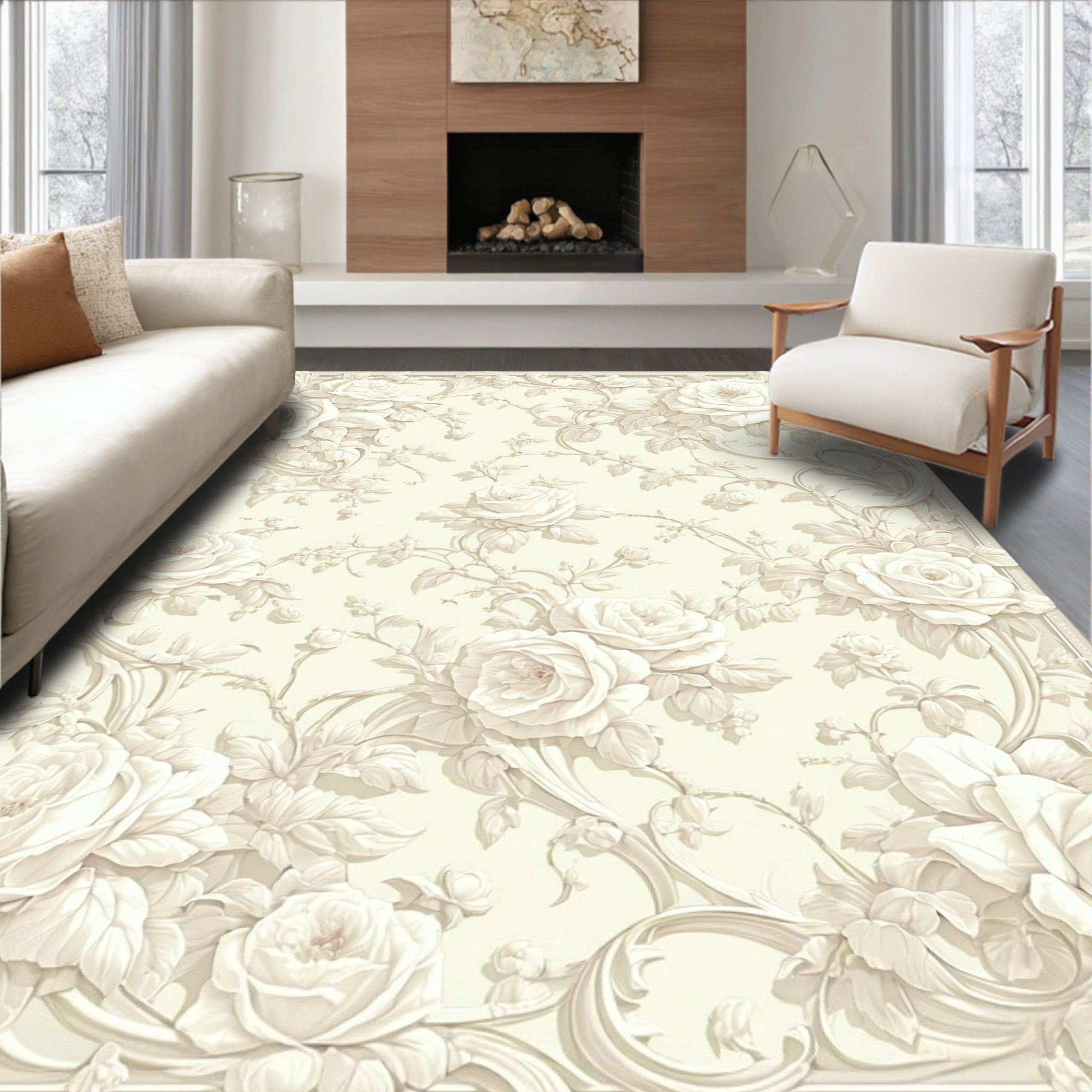 Classic Floral Roses Pattern Rug