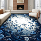 Dark Blue Floral Vine Garden Design Rug