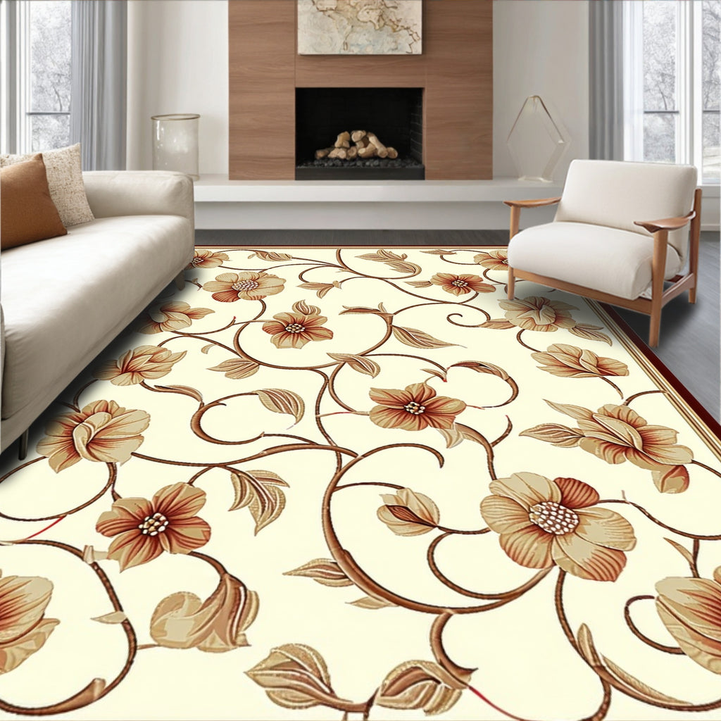 Vintage Floral Vine Cream Rug