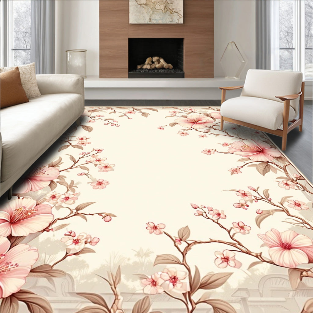 Delicate Pink Cherry Blossom Floral Branches Rug