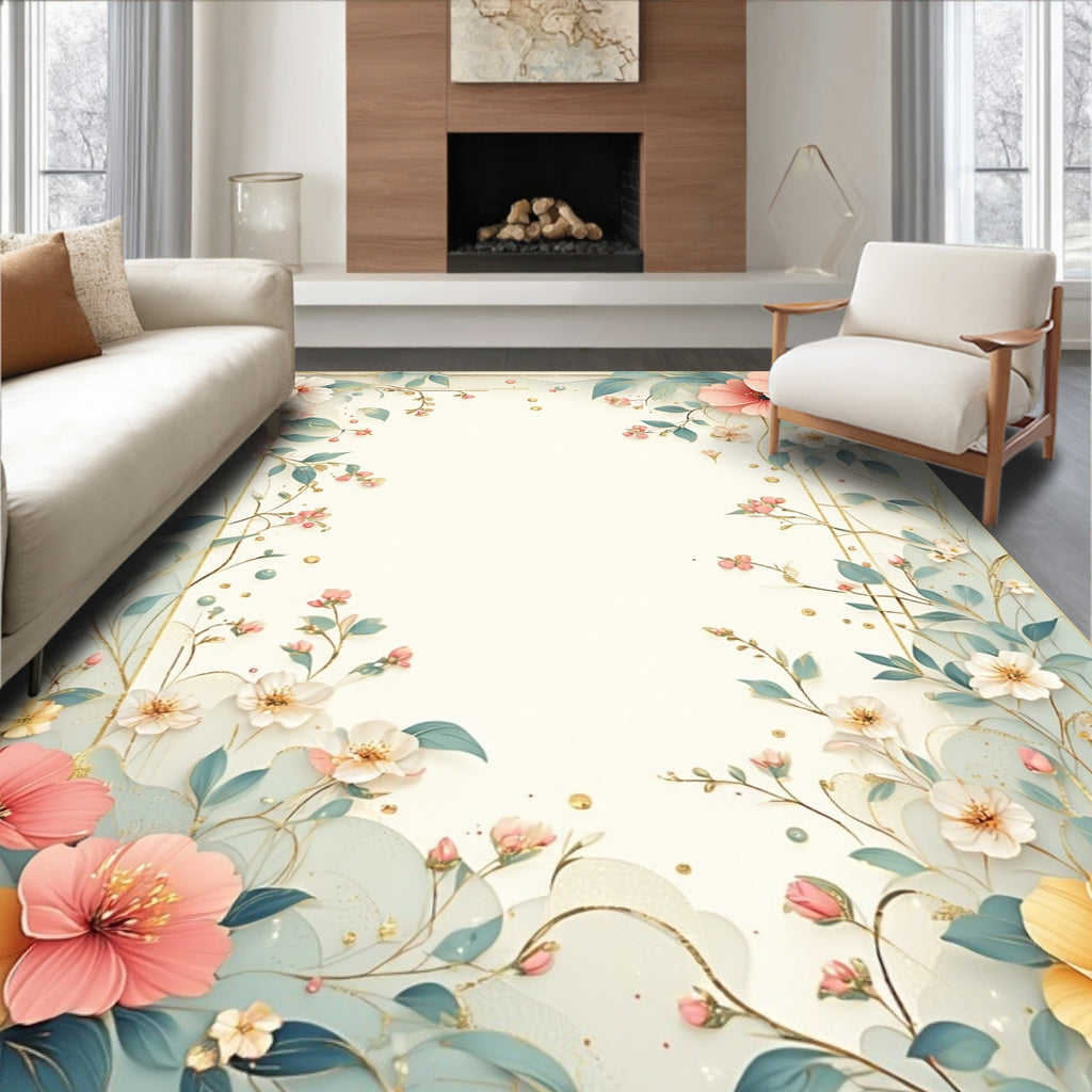 Whimsical Floral Vine Garden Rug