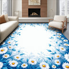 Floral Vines White Daisy Pattern Rug