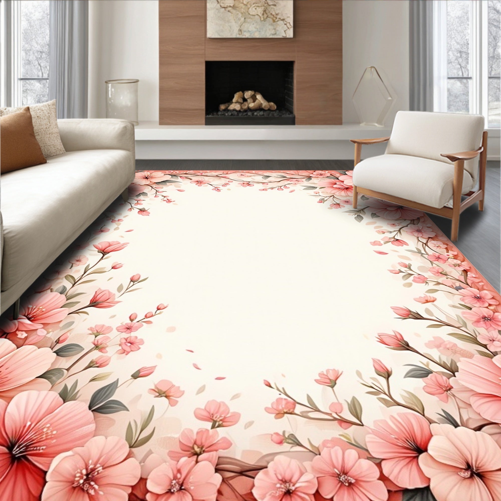 Sweet Pink Blossom Floral Pattern Rug