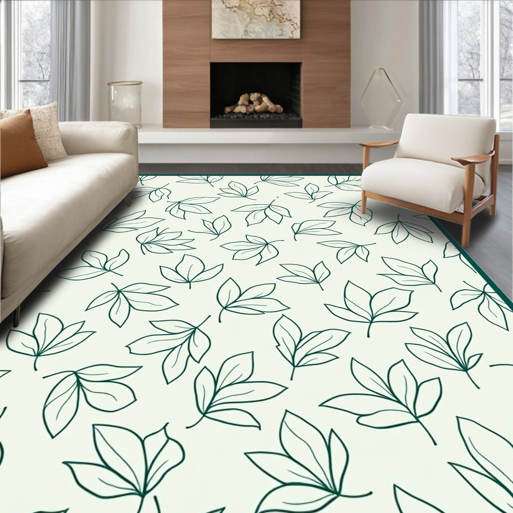 Natural Leaf Pattern Bordered Design Rug