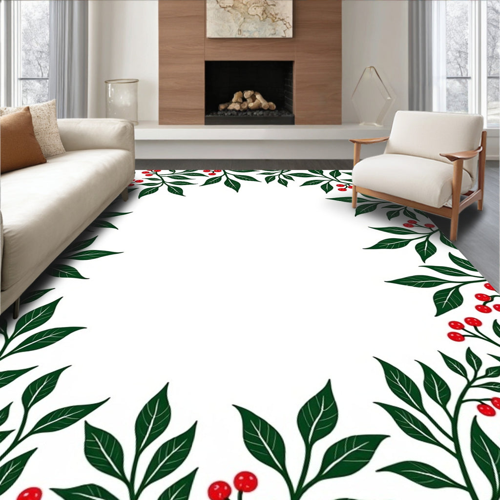 Green Leaf Red Berry Border Rug