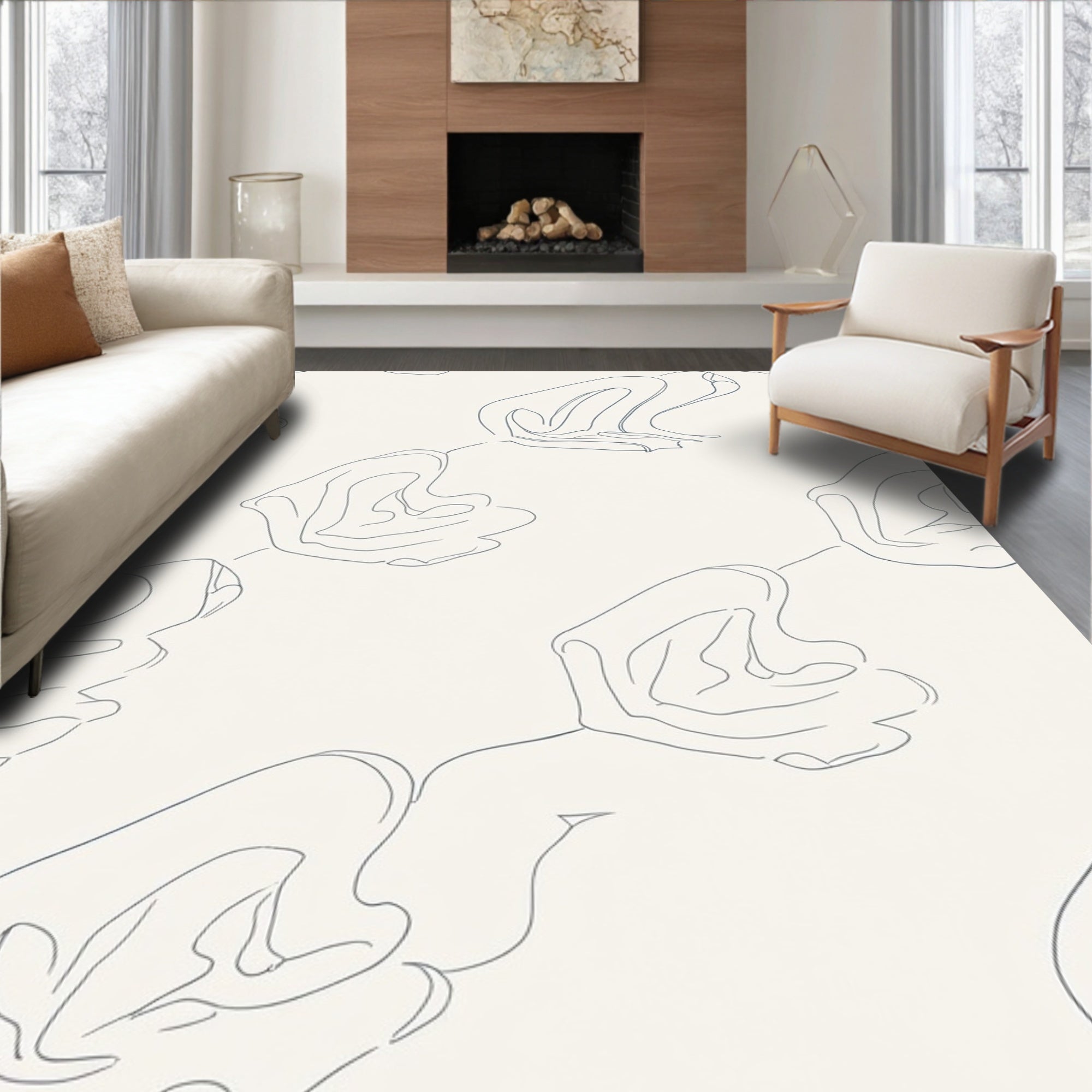 Minimalist Line Art Organic Flow Rug