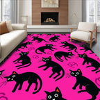 Cute Black Cats Whimsical Pattern Rug