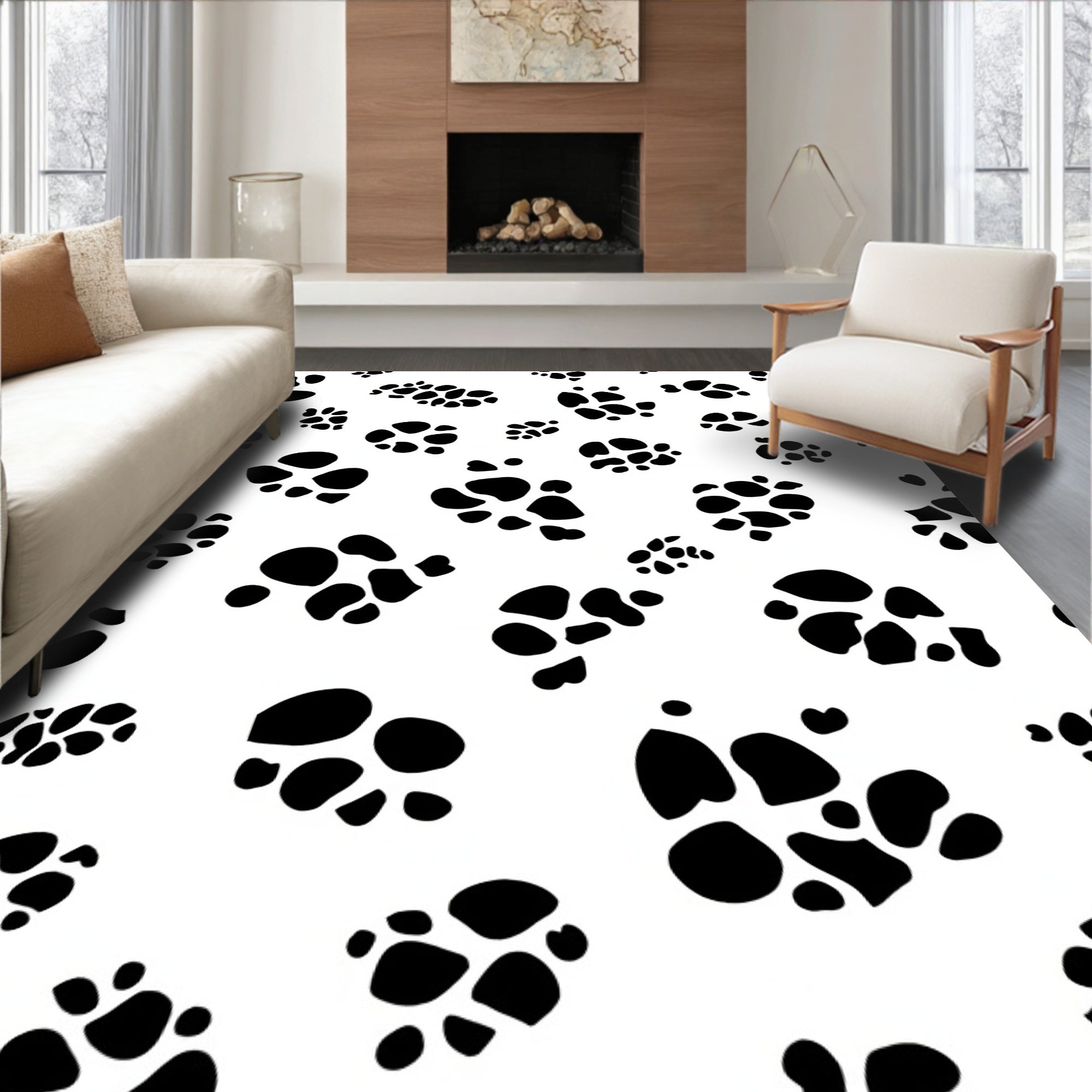 Black White Spotted Animal Pattern Rug