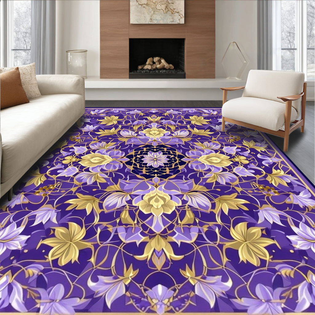Ornate Floral Violet Gold Pattern Rug